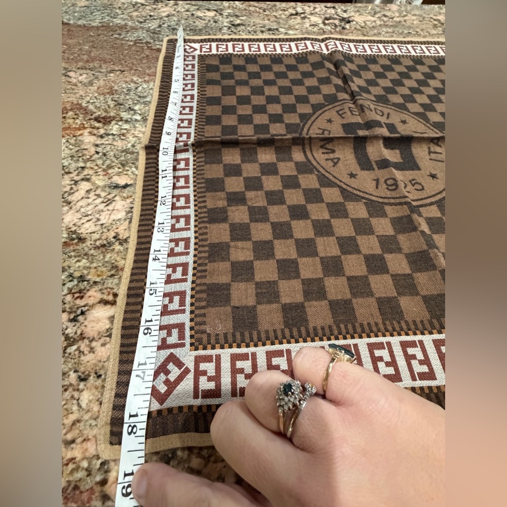 Fendi Brown Checkered Monogram Pocket Square/Handkerchief - Picture 4 of 4